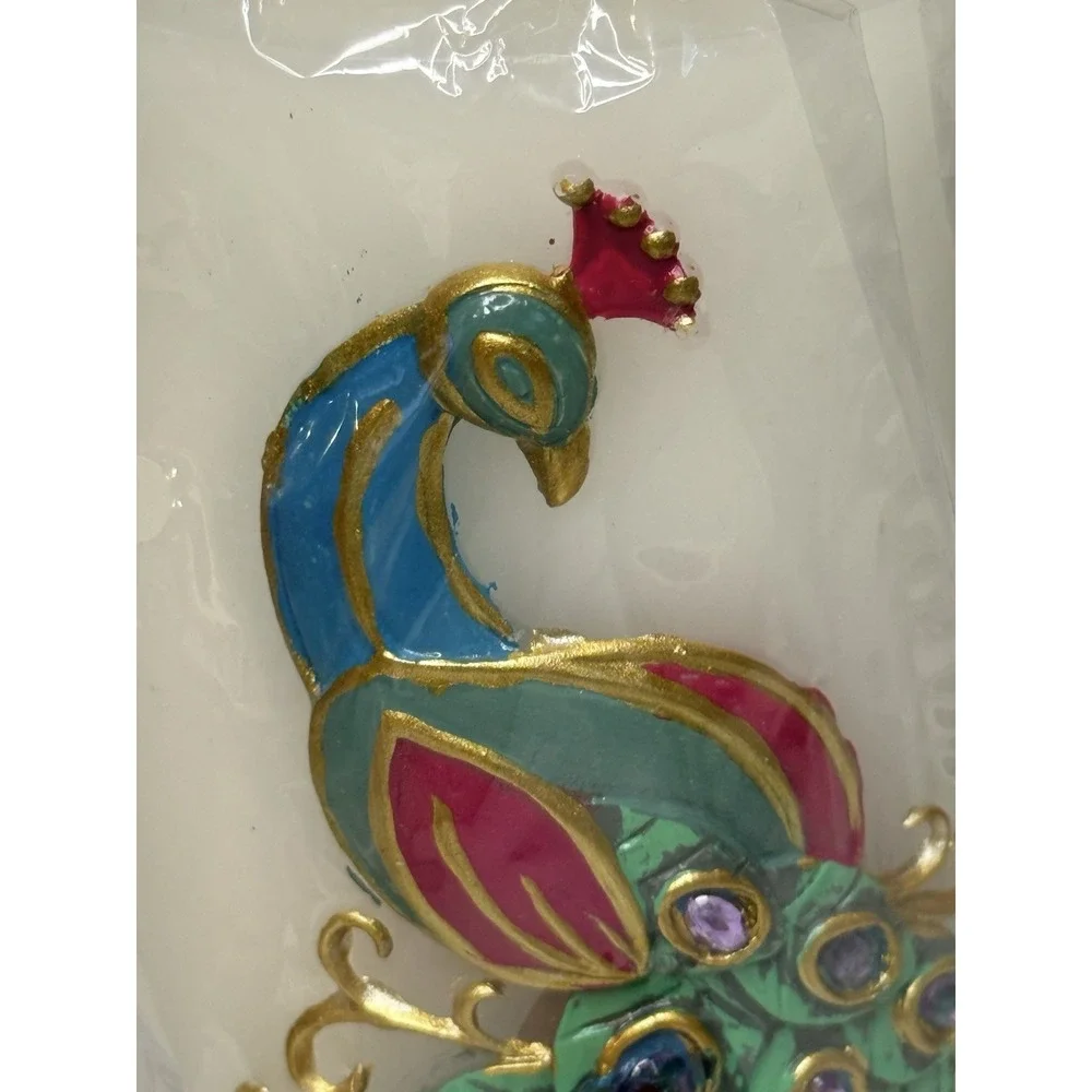 Vintage‎ Pier 1 Imports Peacock Candle Rhinestone Feather Pillar Home Décor Gift
